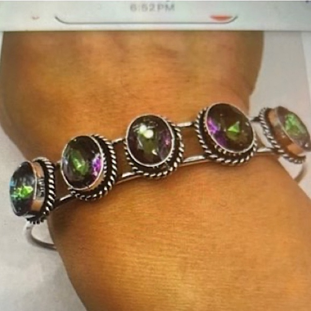 Mystic Topaz Cuff Bracelet iridescent shimmer bangle bracelet cuff